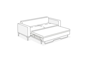Line drawing of a sofa converting into a pullout bed