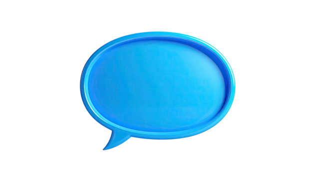 Glossy, bright blue speech bubble isolated on a black background - Powered by Adobe