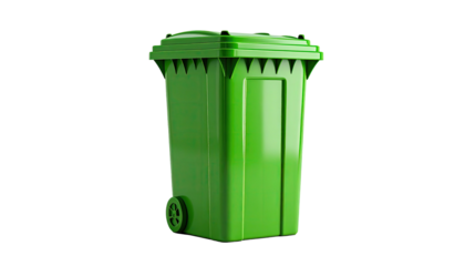 Green wheeled garbage bin isolated on a clean black backdrop