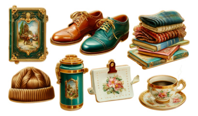 Vintage Collection of Decorative Items in Various Styles and Colors Isolated on Background