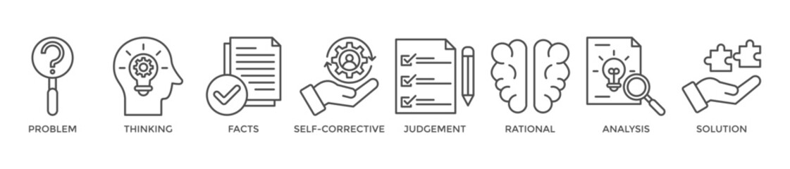 Critical thinking banner web icon vector illustration concept with icon of problem, thinking, facts, self-corretive, judgement, rational, analysis, solution