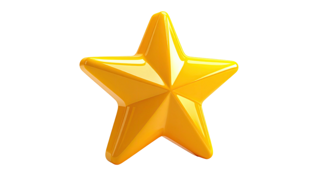 Glossy gold star, five-pointed, elevated on black background