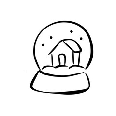 Snow Globe House Line Art Illustration