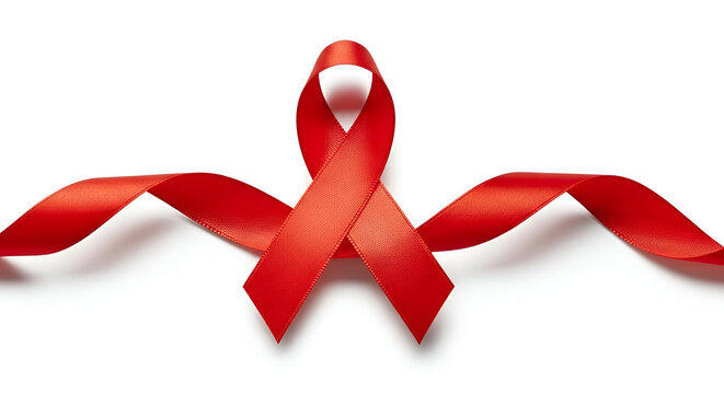 Red ribbon awareness symbol on white background aids
