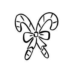 Candy Cane Bow Line Art Illustration