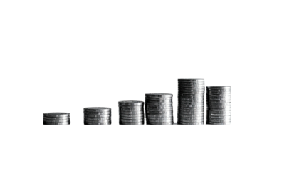 Coin piles incrementally grow on a black background