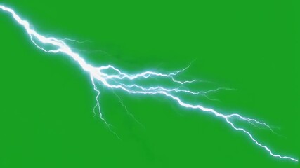 Bright white lightning bolt striking across a green screen background, symbolizing power and energy - Powered by Adobe