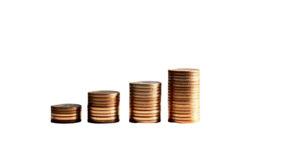 Coins stacked in ascending order, dark background
