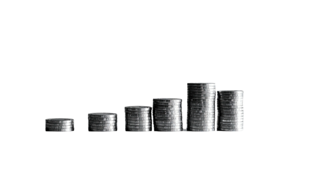 Coin piles incrementally grow on a black background
