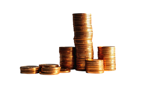 Stacked golden coins show growth against a contrasting black background