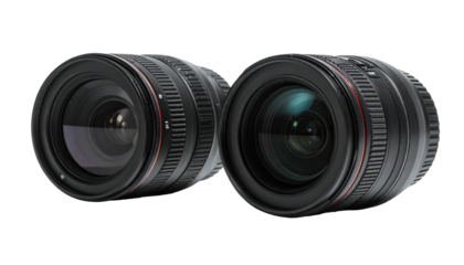 Two black camera lenses face forward