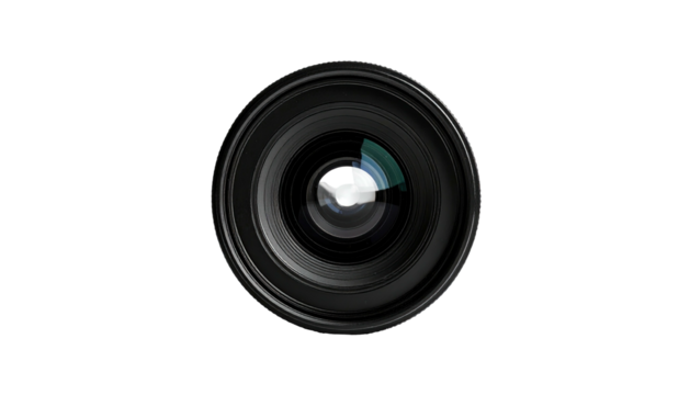 Camera lens isolated, centered with visible reflections