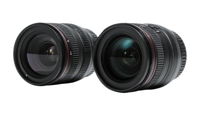 Two black camera lenses face forward