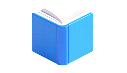 Isometric blue hardcover book opened, blank pages show