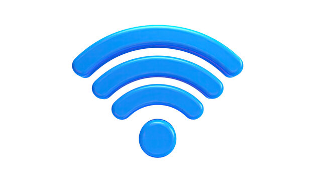 Glossy blue Wi-Fi icon, signal strength waves on black background
