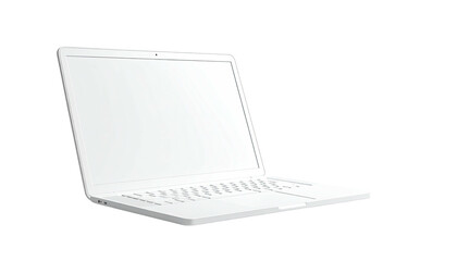 Clean, white laptop, angled, on solid background