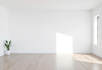 Fototapeta premium Vast, blank white wall in minimalist room interior, clean lines, wall painting