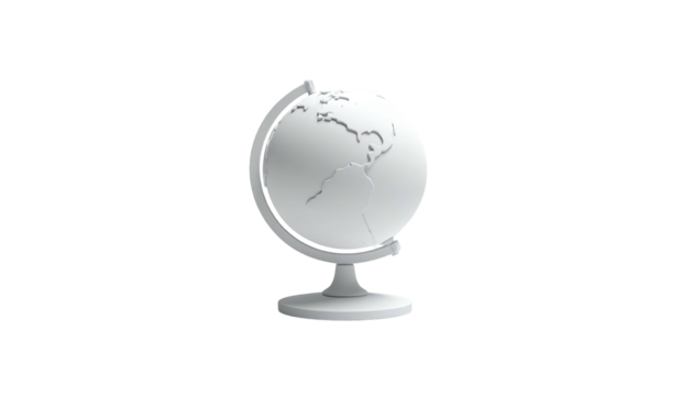Minimalist white globe on a stand, isolated on black background