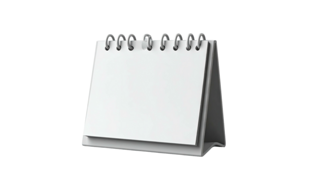 Blank white desk calendar with metal rings on a black background