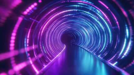 Abstract data tunnel with neon light glowing