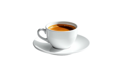 Espresso in white cup on white saucer, isolated on black