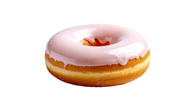 Pink glazed doughnut, delicious-looking and isolated on black