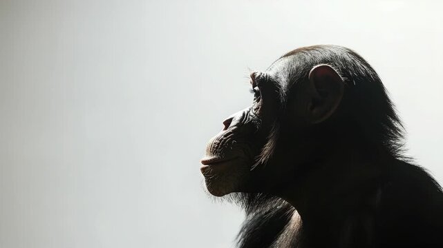 Side profile of young chimpanzee looking ahead