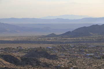 A view of the town of Twenty Nine Palms and Mojave desert from one of the mountains in the west part of national park