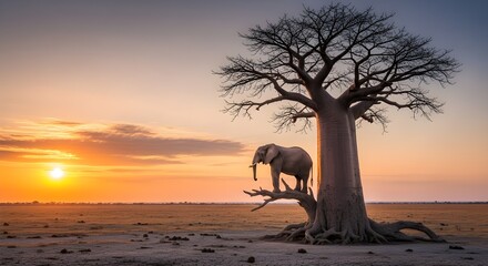 Lonely elephant on tree 