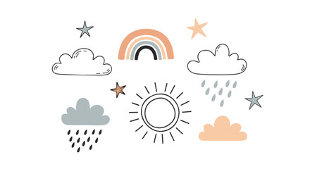 Obraz premium Charming Hand Drawn Weather Elements Set for Nursery and Kids Design Projects