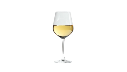 Wineglass with light yellow wine, centered on a dark background