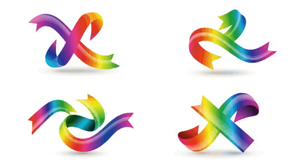 Colorful Ribbons Twisted and Curled in Rainbow Hues for Festive Design Elements