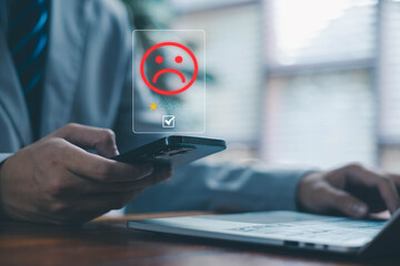 Bad review icon dissatisfied. experience negative of customers in a service. feedback and opinions complaints from the client. concept of low quality, and unhappy. review rating 1 star