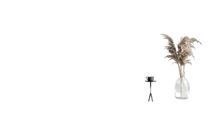 Vase with plumes and hookah on black backdrop, minimalistic setup