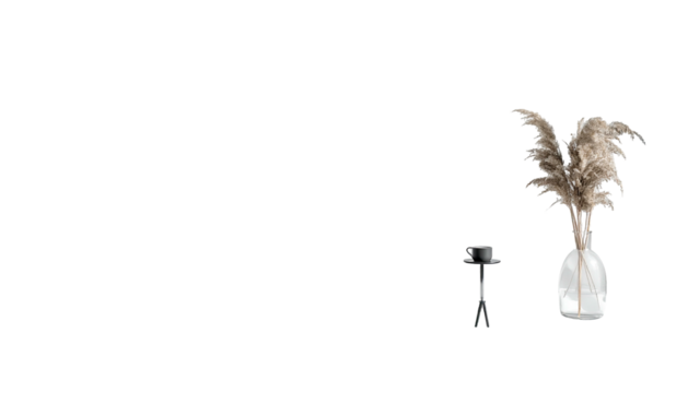 Vase with plumes and hookah on black backdrop, minimalistic setup