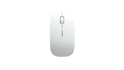 Sleek white wireless computer mouse on a stark black background