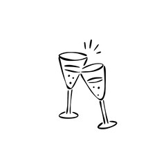 Clinking Champagne Glasses Minimalist Line Art