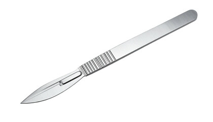 Sleek metal scalpel with a pointed blade on a dark background