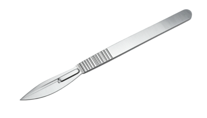 Sleek metal scalpel with a pointed blade on a dark background