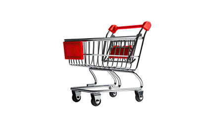 Shiny small chrome shopping cart with red plastic highlights