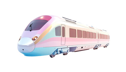 Pastel high-speed train with rounded nose and window panels