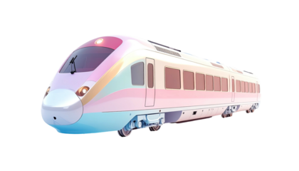 Pastel high-speed train with rounded nose and window panels