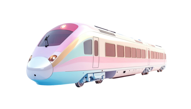 Pastel high-speed train with rounded nose and window panels