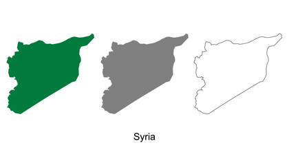 Syria map set. Syria map vector. Syria map on green, gray, and outline