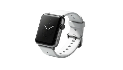 Black smart watch with white band isolated on black background