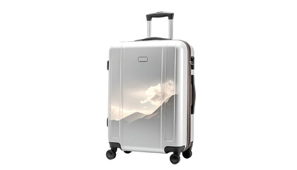 Rolling suitcase with a mountain/cloudscape design on black