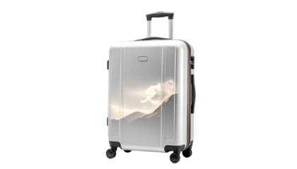 Rolling suitcase with a mountain/cloudscape design on black