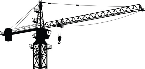 Silhouette of tall construction tower crane with long boom arm and hook used for heavy lifting operations © Ashik Creatives