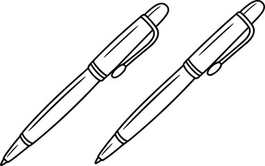 Two ballpoint pens simple line illustration for stationery design, office writing tools and educational study materials