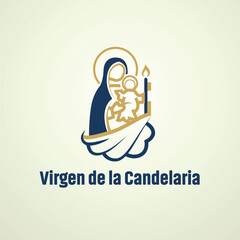 Stylized Icon of Virgen de la Candelaria with Baby Jesus and Candle